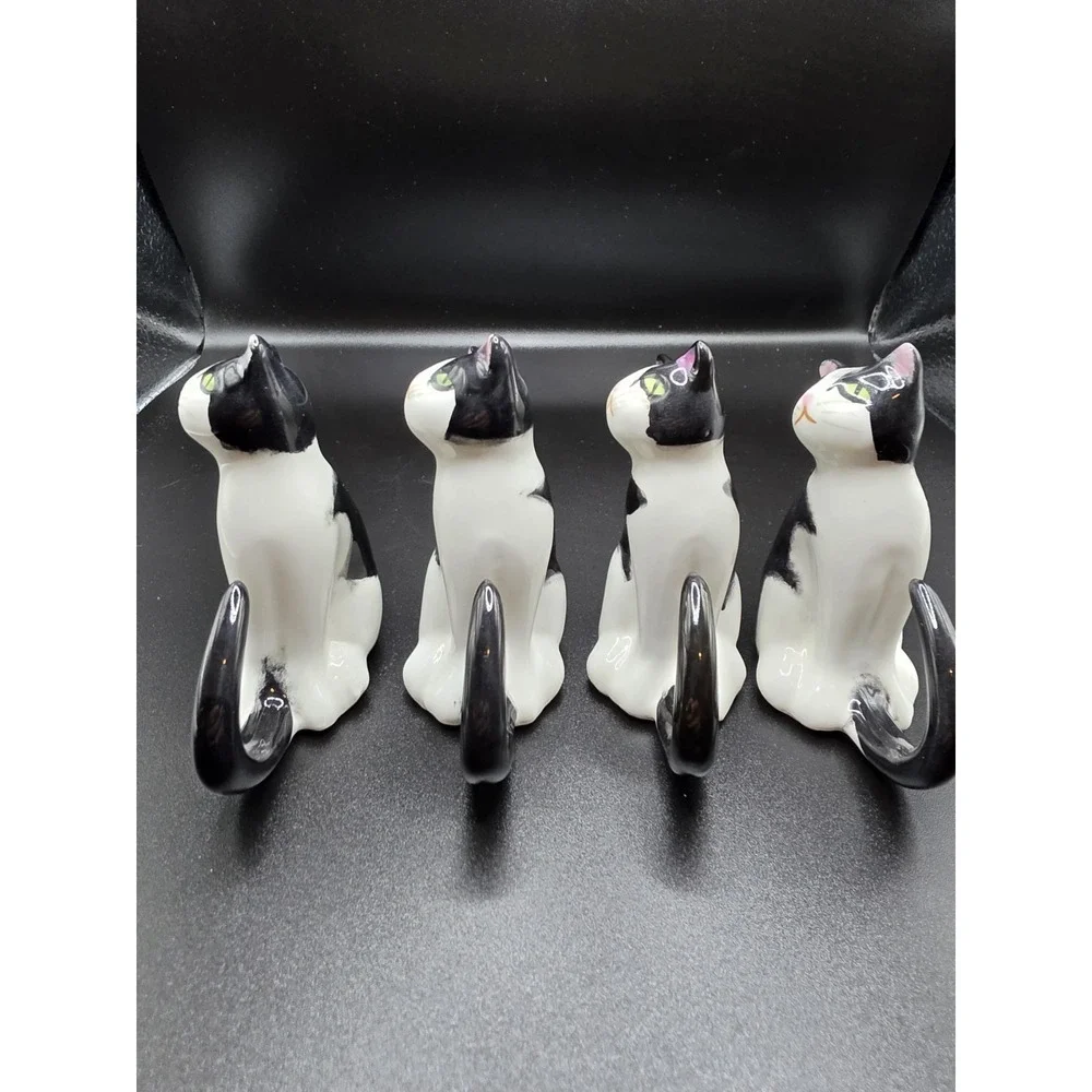 4 Tuxedo Cat Bone China Napkin Rings Vintage‎